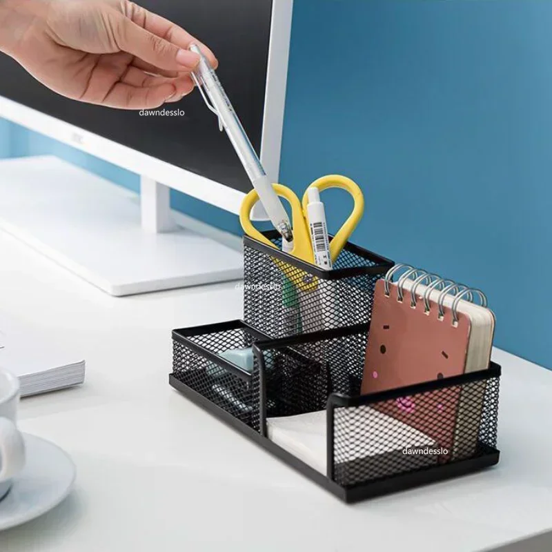 Pen Holder Desktop Storage Box Stationery Organizer Stationery Storage Box Desktop Storage Kit Desk Stationery Organizer Creative Metal Pen Holder Pencil File Storage Rack 3 Grid Storage Box Office Accessories