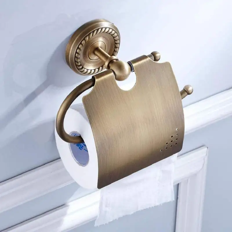 Toilet Paper Holder Wall Mounted Vintage Classic Bathroom Antique Brass Roll Tissue Box Bathroom Accessories Paper Towel Holder