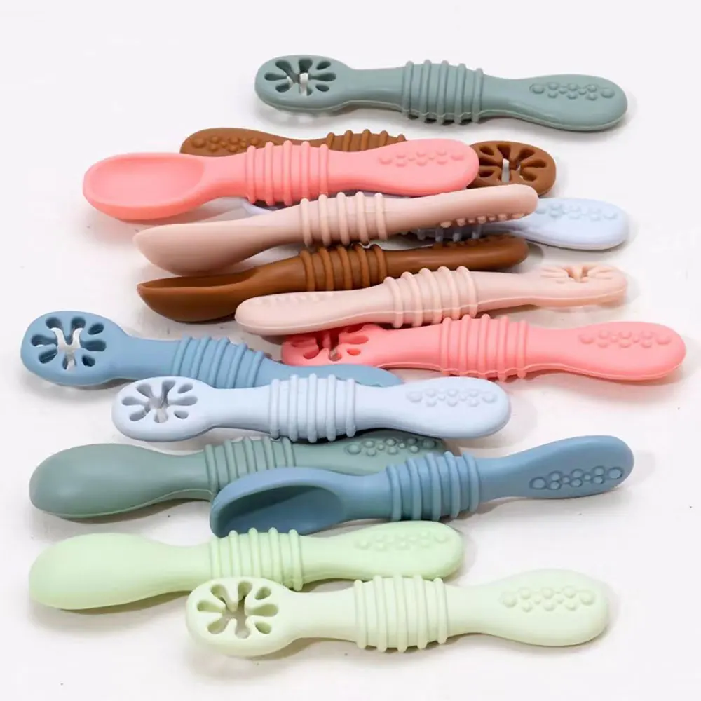 Baby Feeding Spoons 2PCS Silicone Learning Spoons Utensils Set