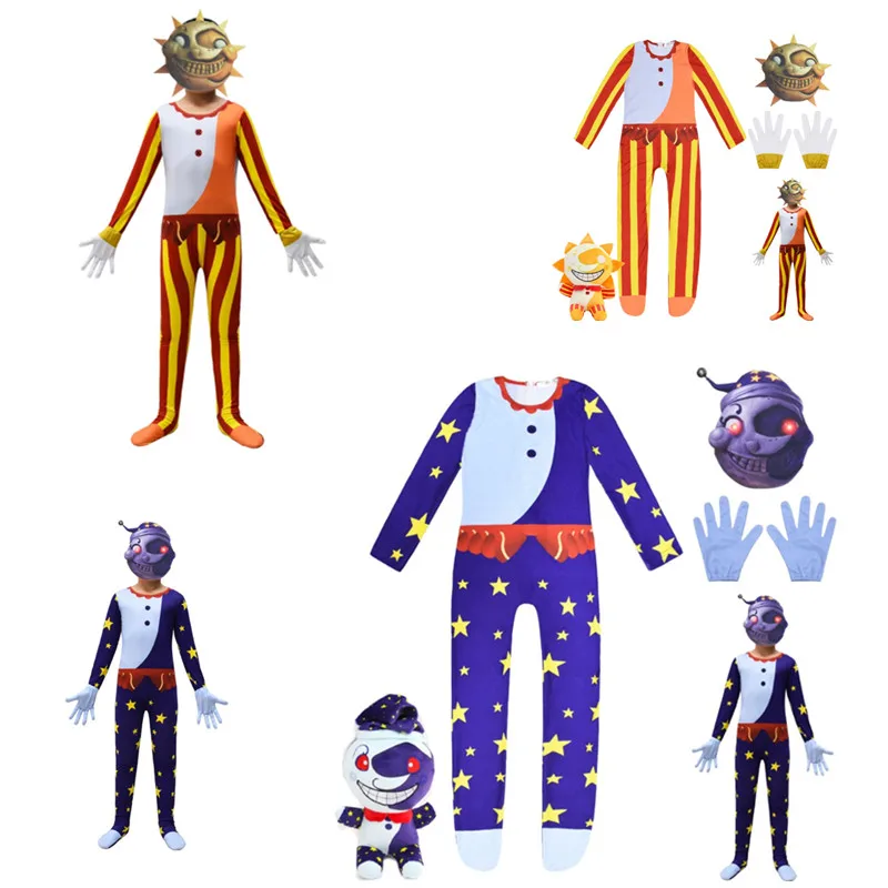 2023 Sundrop E Moondrop Fnaf Costume Bambini Anime Tuta Maschera Gioco Di Halloween Open Day Christmas Birthday Party Costume Cosplay