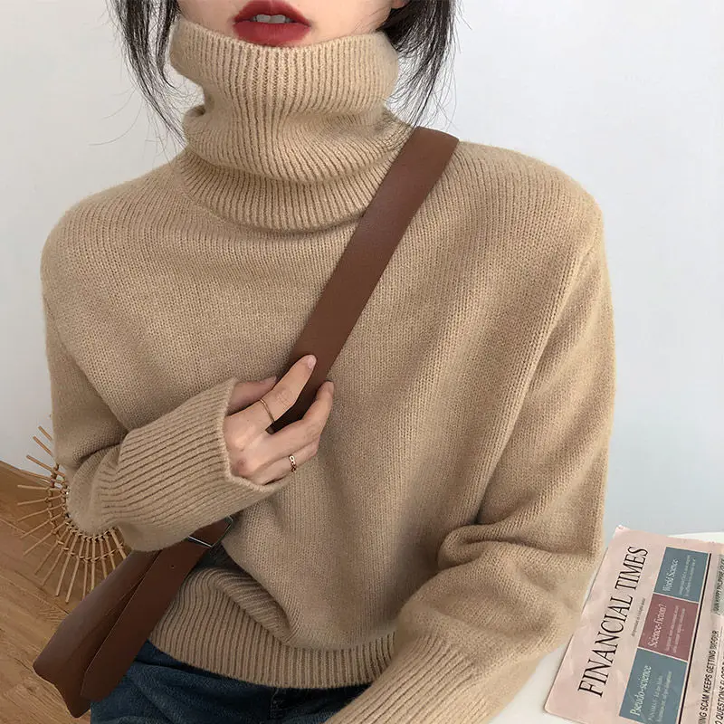 Women Solid O-neck Knitted Warm Pullover Tops Fashion Loose Basic Thick Sweater