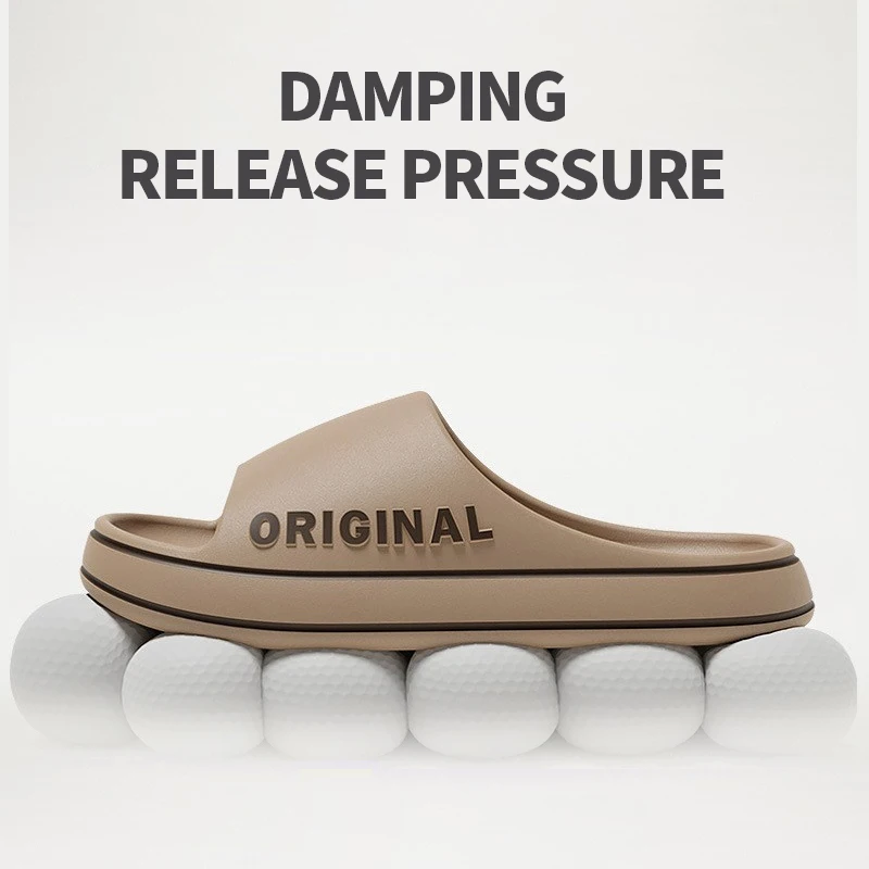 Feslishoet Women Letter Slippers Beach Slides Solid Color Mens Thick Sole Indoor Bathroom Anti Slip Shoes Summer Couple Sandals — view 3