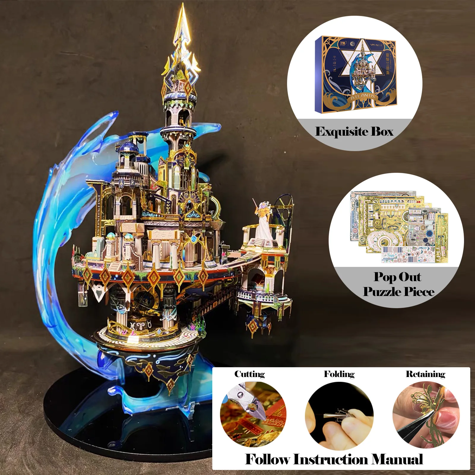 MU 3D Metal Puzzle ATLANTIS DIY Assembly  Western building Model kits Toy For Adults Children Gift for Friend 2