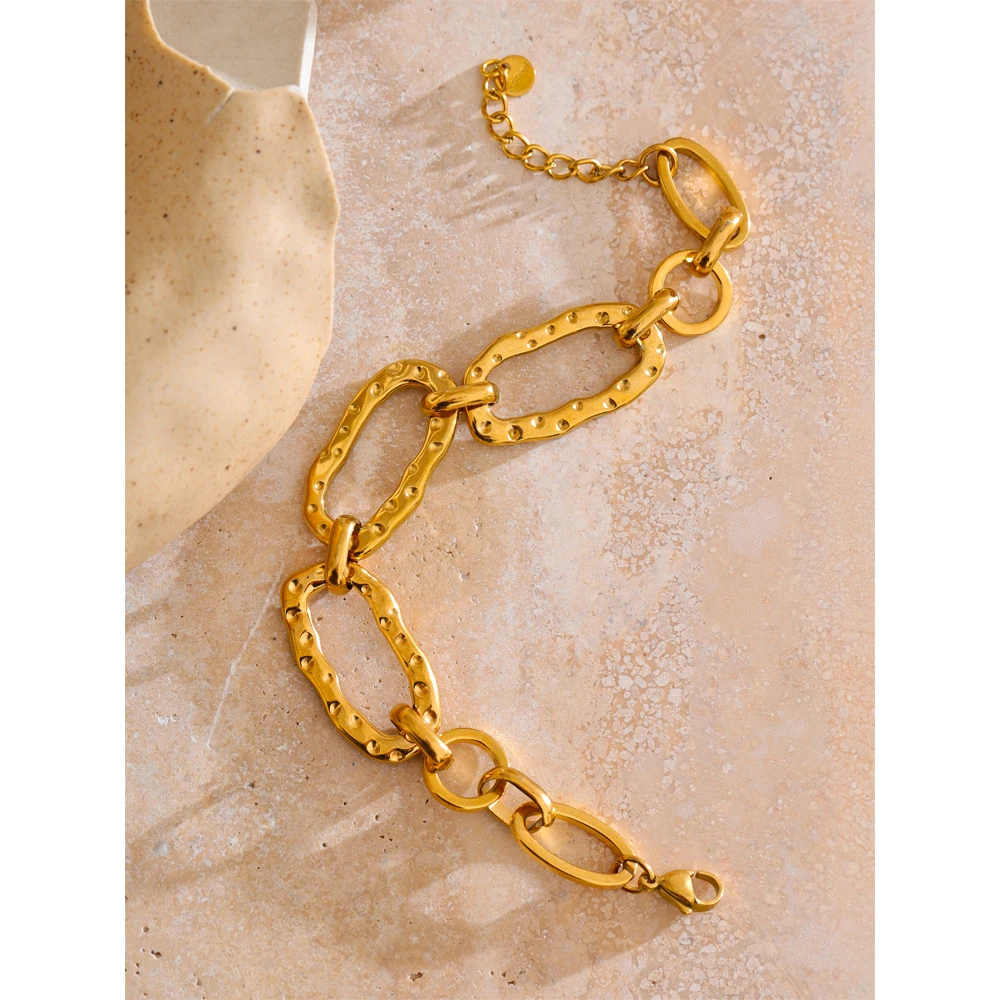 Yhpup Stainless Steel Oval Chain Bracelet Jewelry Gift