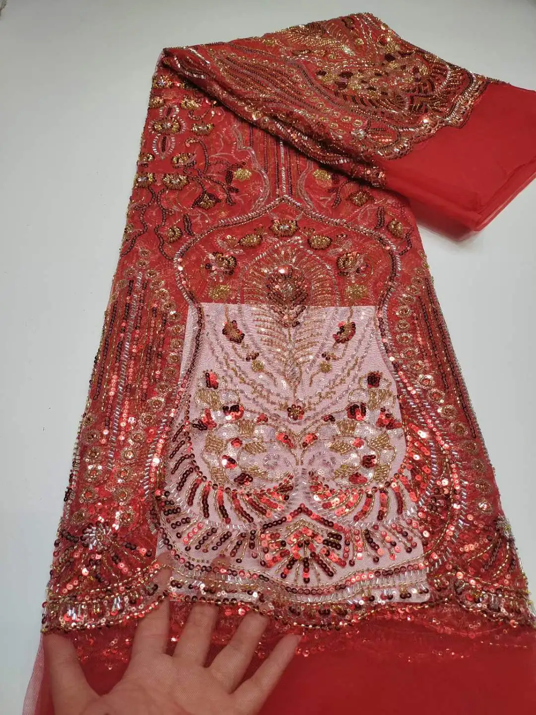 

Latest African Sequins Beads Lace Fabric 2023 High Quality Lace Material French Nigerian Lace Fabrics For Women Party