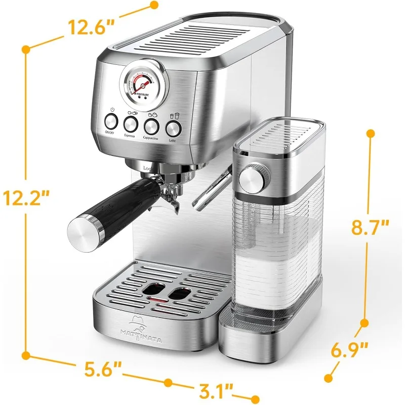 Espresso Machine 20 Bar, Cappuccino Machine with Automatic Milk Frother, Latte Machine with Pressure Gauges for Home Present 6