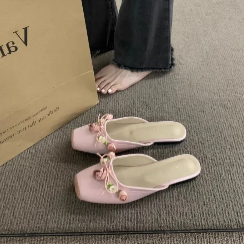Satin Flower Slippers Women 2025 Summer Non-slip Casual Slide Comfy Light Fashion Ethnic Style Sandals Flat Floral Mule Shoes 3