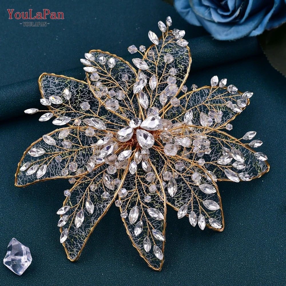 Vintage Crystal Flower Brooch, Floral Rhinestone Lapel Pin, Retro Gold...