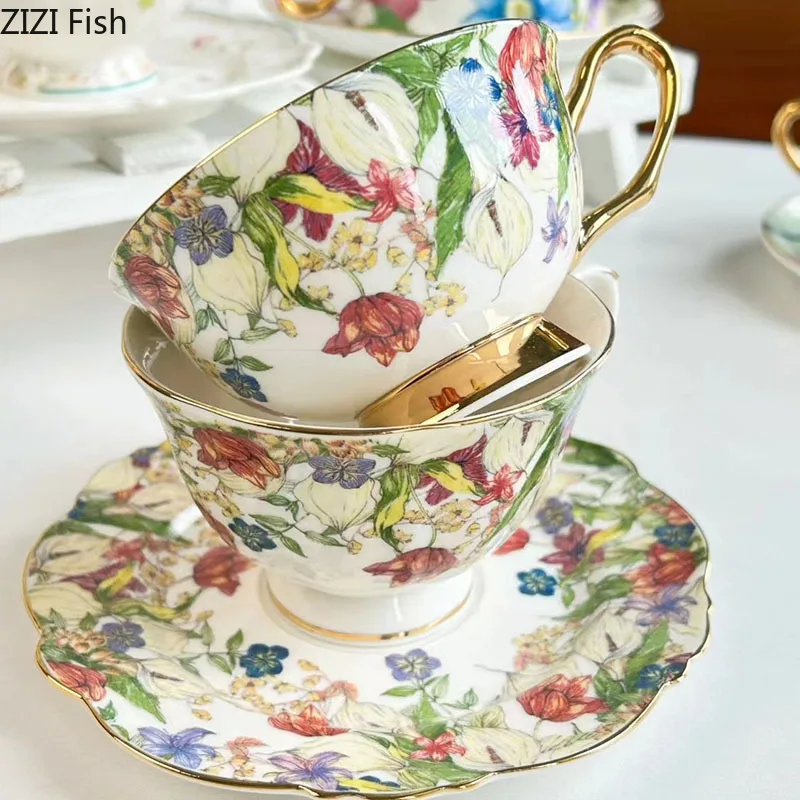 Brilliant Flowers Pattern Ceramic Cup&saucer Gold-plated Coffee Mug ...