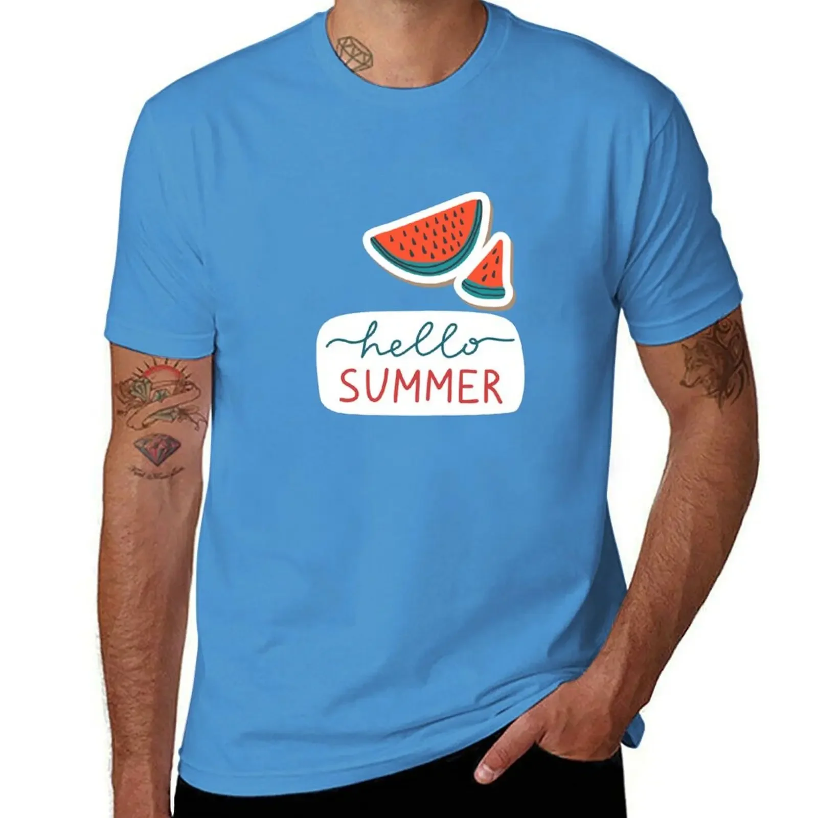 

Hello Summer Watermelon T-shirt anime summer clothes Men's t-shirts