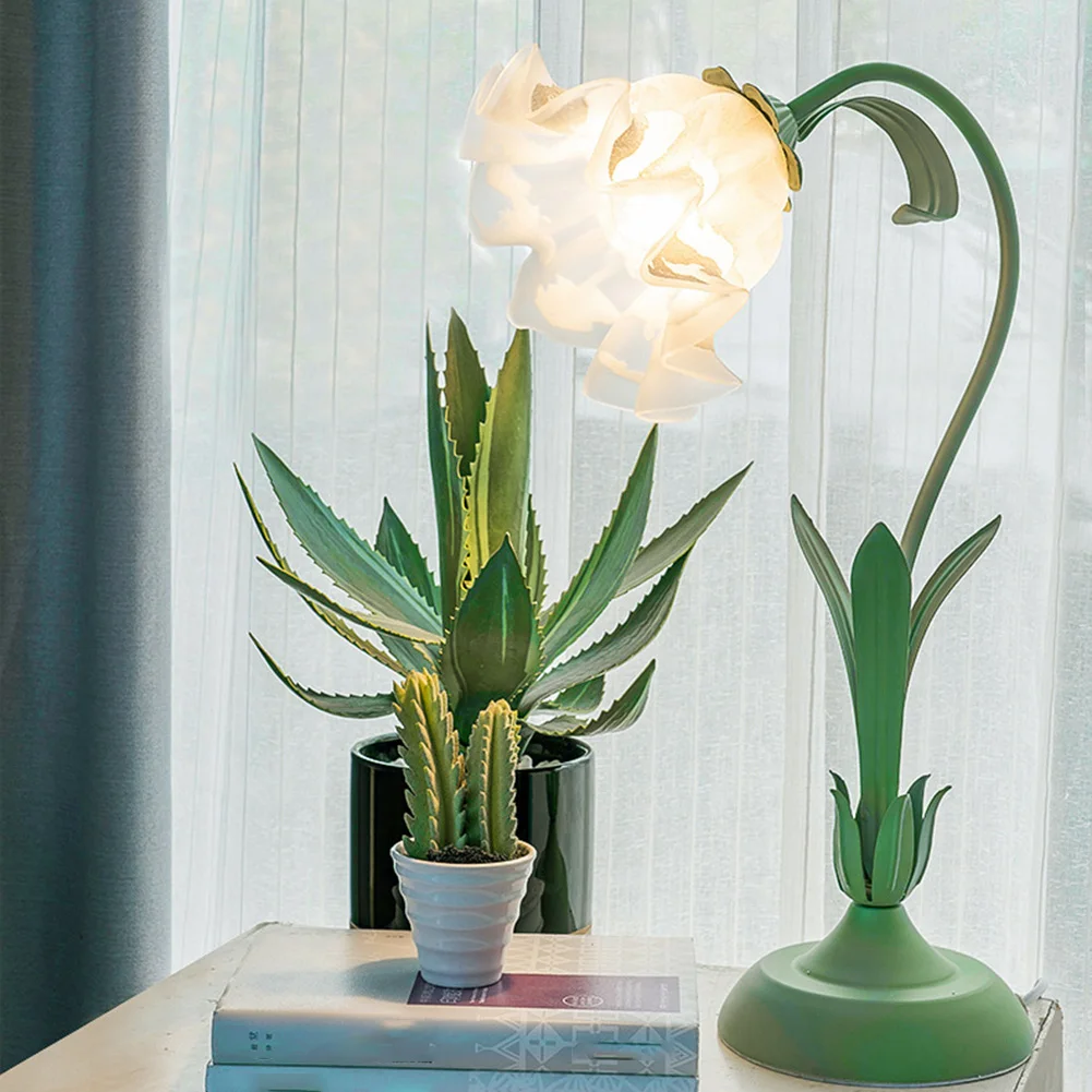 Retro Flower LED Desk Lamp Student Bedroom Room Reading Decor Lamp Eye Protection Atmosphere Sense Bedside Lamp Table Light E26 2