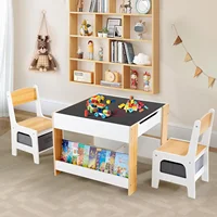 Kids Table and Chair Set,4 in 1 Toddler Desk with Storage Drawer,Wooden Activity Table for 2 in 1 Detachable Tabletop,Bo 1