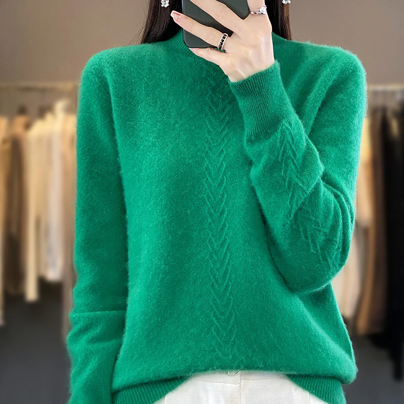 

Free Shipping 100% Pure Woolen Sweater Women's Half High Neck Pullover Thickened Sweater Knitwear Winter New High Grade Cardigan