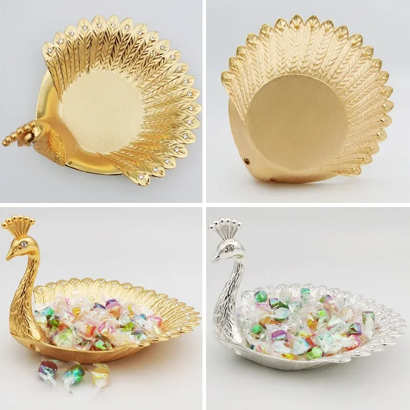Fruit Plate Pretty Gold Peacock Fruit Plate Luxury Zinc Alloy Tray Delicate Storage Plate for Candy Trinket Jewelry Snack Serving Home Decor fruit plate