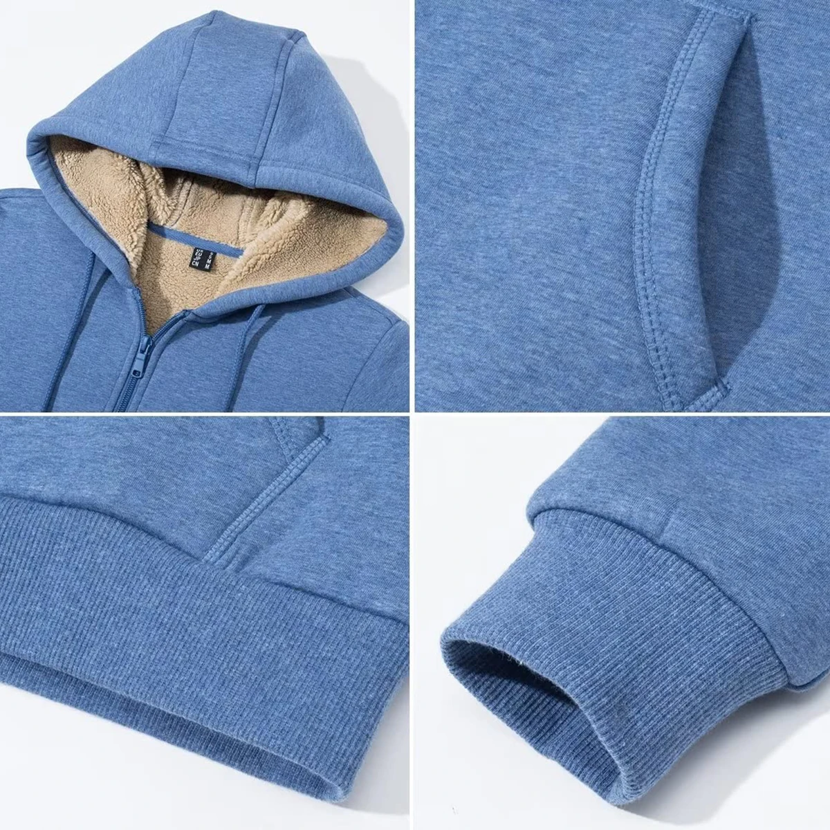 Sherpa-Lined Fleece Zip-Up Hoodie Jacket 