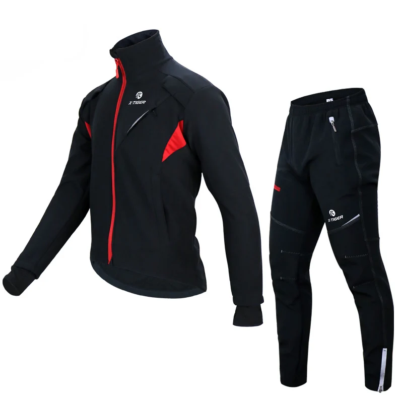 X-TIGER Winter Fleece Thermal Cycling Jacket Coat Reflective Bicycle Clothing Set Sportswear Windproof MTB Bike Jerseys Clothes