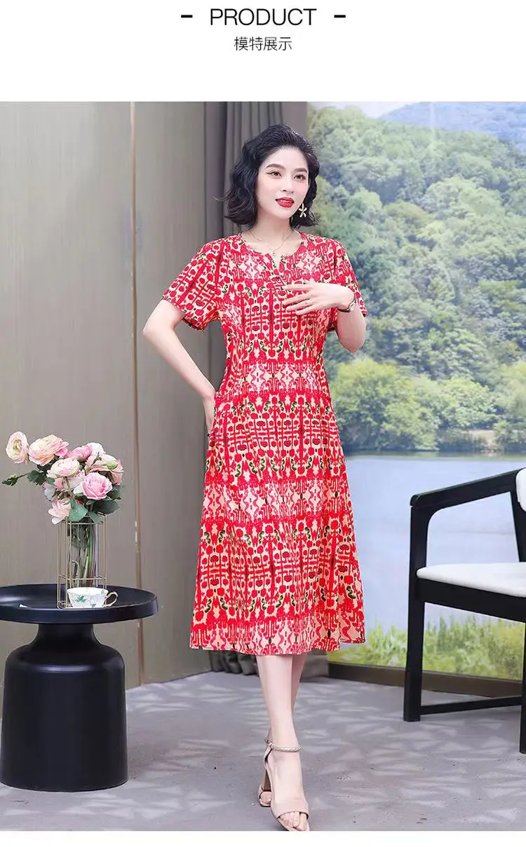 S83e532e4d82541fda318dea6b05e2f15I 2025 Plus Size Dress Summer Dress Robe Femme Womens Casual Short Sleeve Boho Vintage Print Long Dress Beach