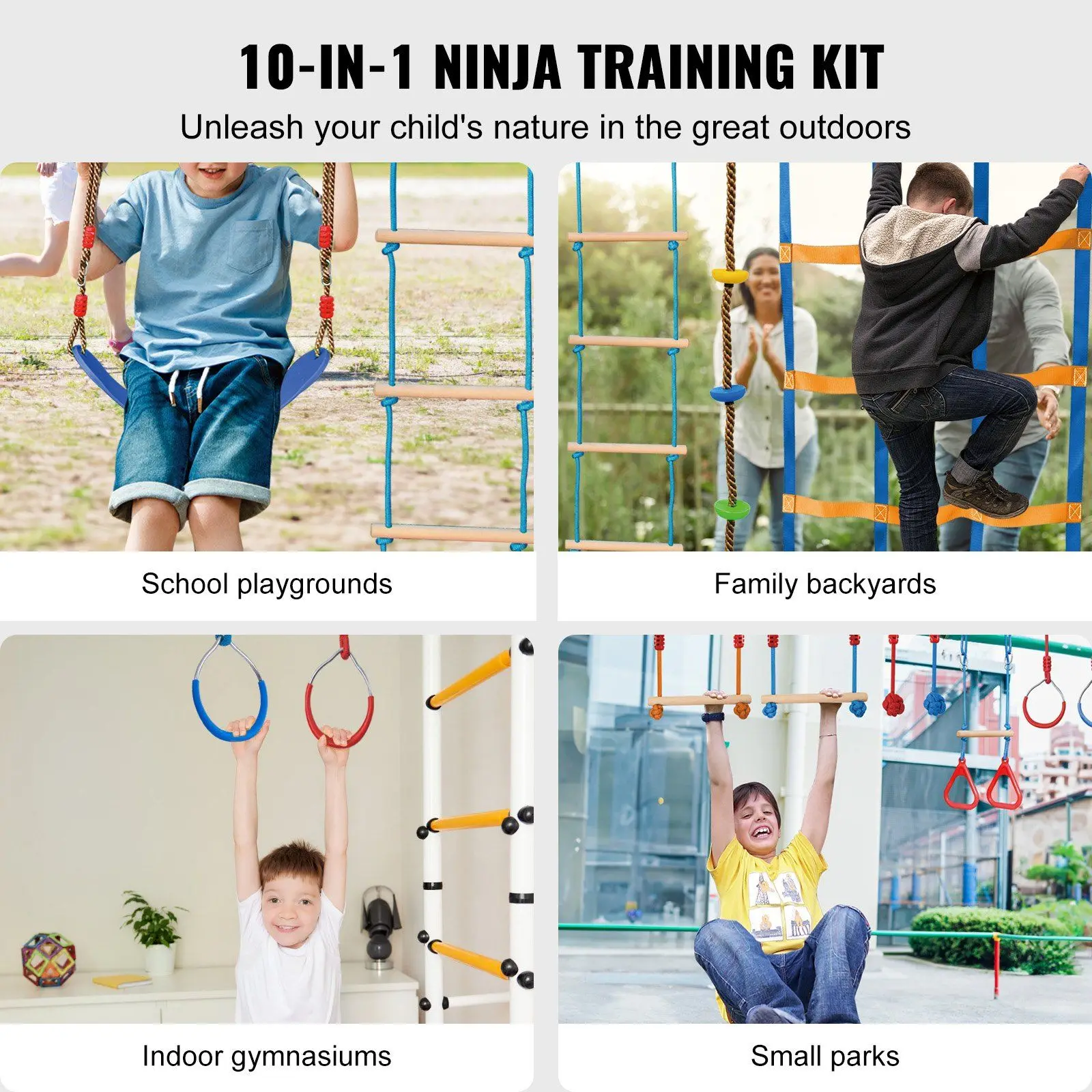 Outdoor Playset Equipment 2 x 60 ft Weatherproof Slacklines Ninja Warrior Obstacle Course for Kids 2
