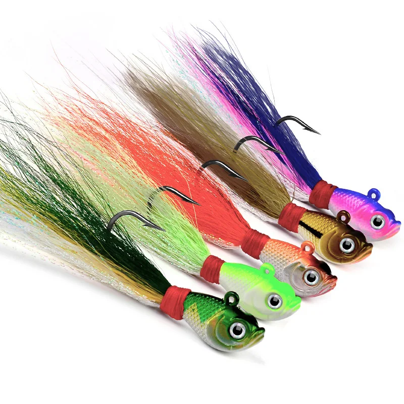 5Pcs Bucktail Jig Head Striper Minnow Fishing Lure Bass Halibut Fluke Lures Bait Hard Metal Accessori Esche Per La Pesca