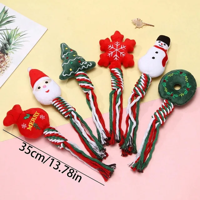 Christmas Interactive Squeaky Dog Plush Toy with Ropes Knot for Relieve Boredom Dog Chewing Plush Toy for Teeth Cleaning for Dog 2