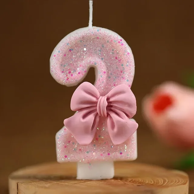 Bougies à gâteau avec nœud rose mignon, chiffres 3D, décorations pour fête d'anniversaire, outils de décoration de gâteaux 3