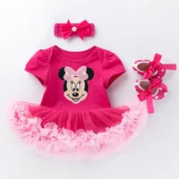 3pcs Disney Summer Miinie cotton rompers new girl baby  short-sleeved robe suit 0-2 years old baby crawling suit rompers 1