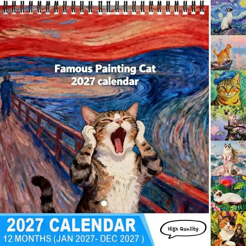 Calendario da Parete 2027 con Famosi Dipinti di Gatti, 12 Mesi (Gennaio-Dicembre), Calendario Artistico a Spirale da Appendere, Regalo per Amanti dei Gatti, Decorazione per Casa e Ufficio - immagine 6