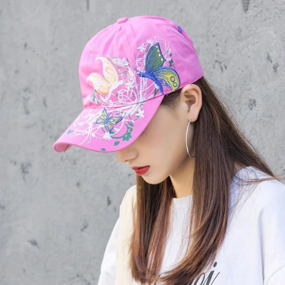 CuteSequinButterflyBaseballCapSparklingSunscreenPeakedCapSolidColorEmbroideredCottonBaseballCapGirl-AliExpress200000297
