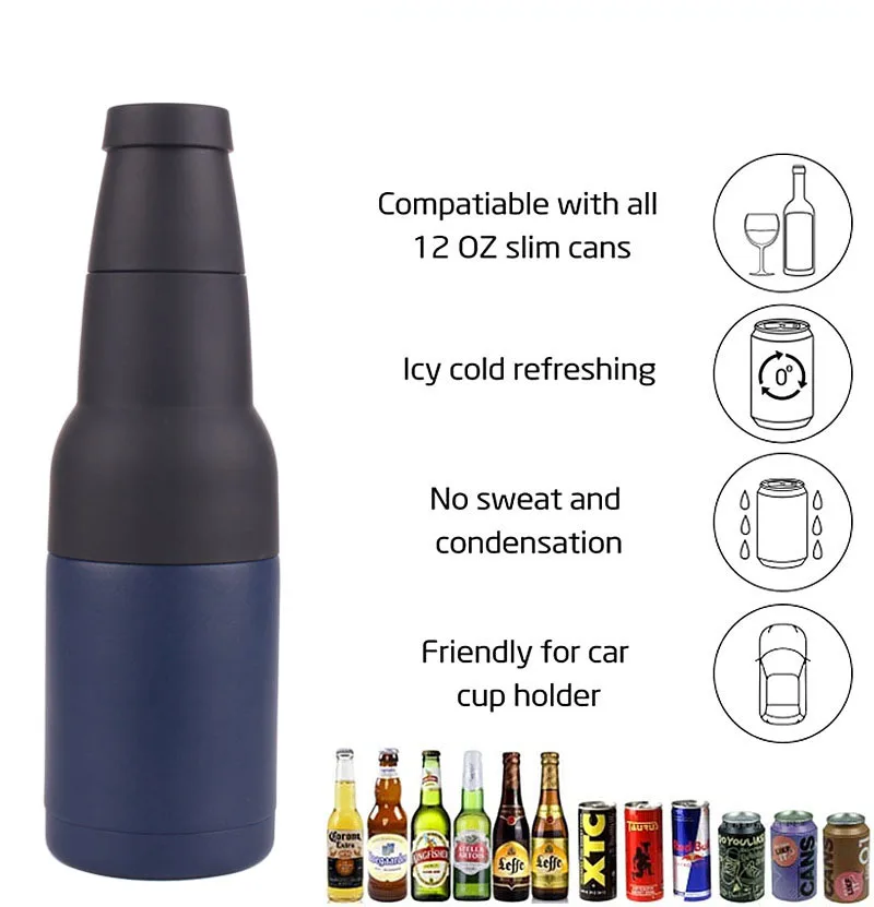 Beer Bottle Insulator Can Cooler 12 oz 304 Stainless Steel 3 in 1 Frost Buddy Beer Coozy for Cans Skinny Can Coffee Accessories Beer Cooler Beer Gifts