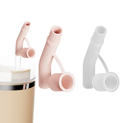 Reusable Silicone Straw Tips with Dust-Proof Flex Elbow Design (Clear Pink 2pcs)