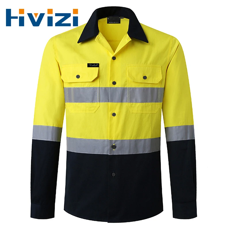 Hi Vis Shirts Safety Construction Workwear Two Tone Cotton Reflective Long Sleeve reflective vest,safety vest,high visibility vest