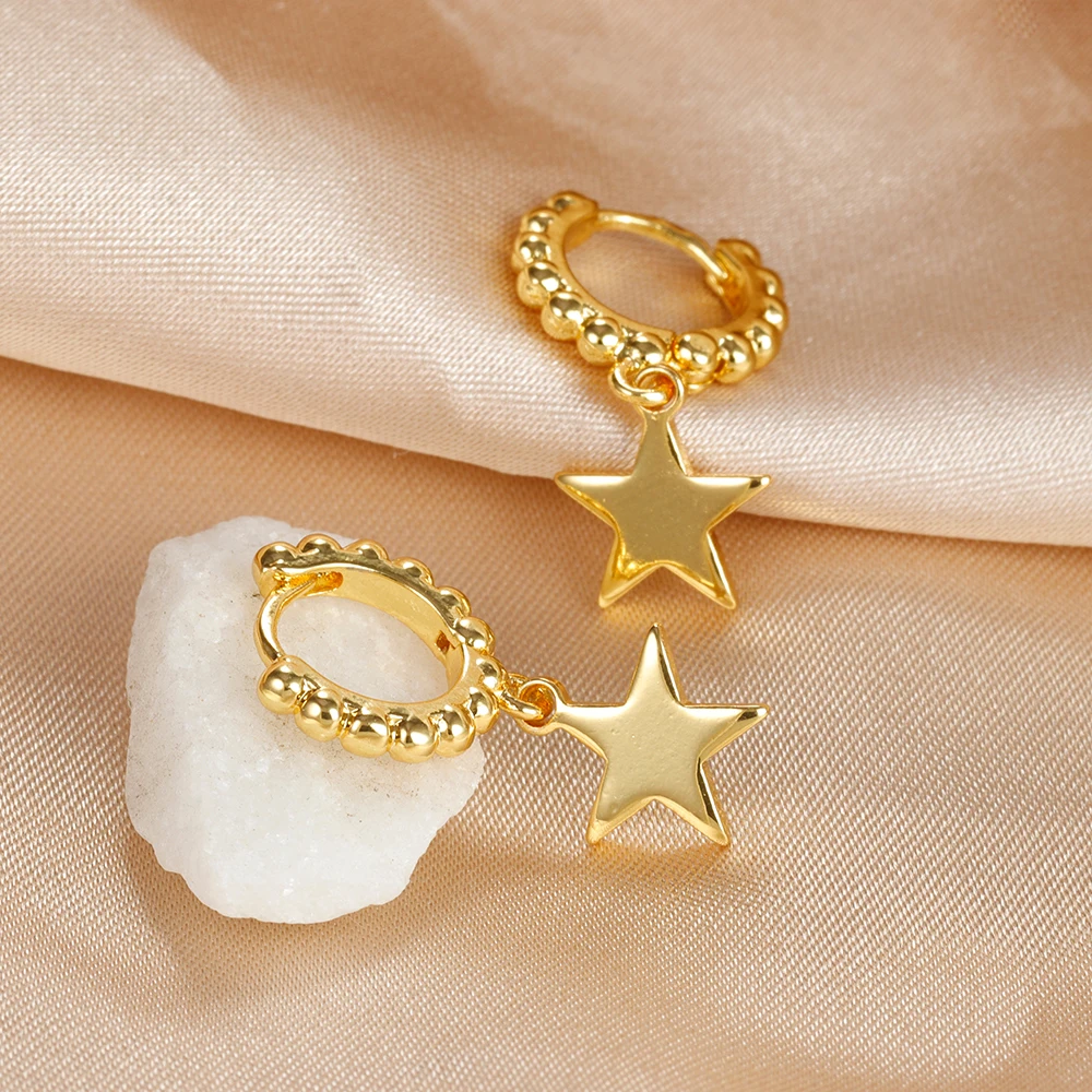 여성용 스타 후프 귀걸이, 기하학적 작은 펜던트, 허기 펑크 힙합 피어싱 귀걸이, 스테인레스 스틸 쥬얼리, 골드 컬러 