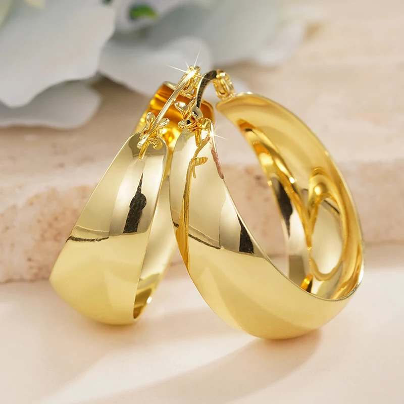 Huitan Luxus Gold Farbe Große Metall Runde Kreis Aussage Ohrringe Für Frauen Hochzeit Party Täglichen Elegante Accessoires Schmuck – Detail 4
