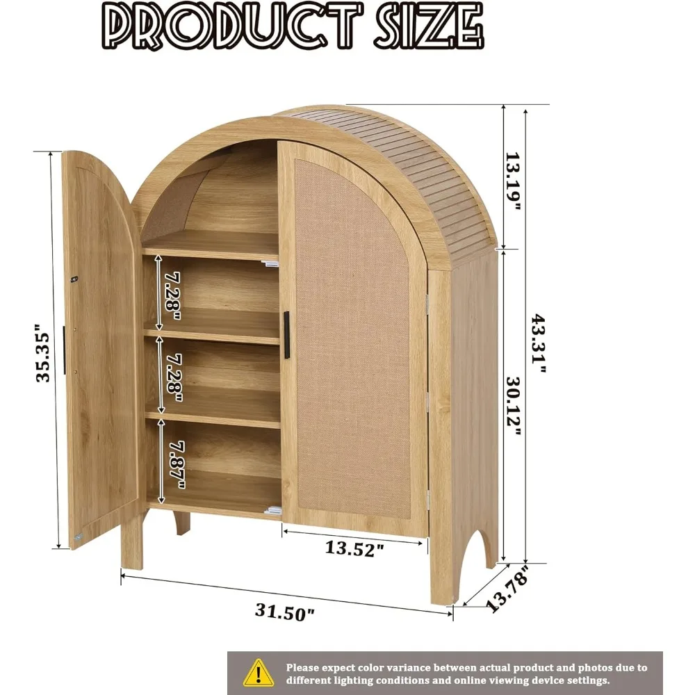 Arched Shoe Cabinet with Doors, 4-Tiers Shoe Storage Cabinet with 2 Adjustable Shelves, Farmhouse Freestanding Shoe Rack 2