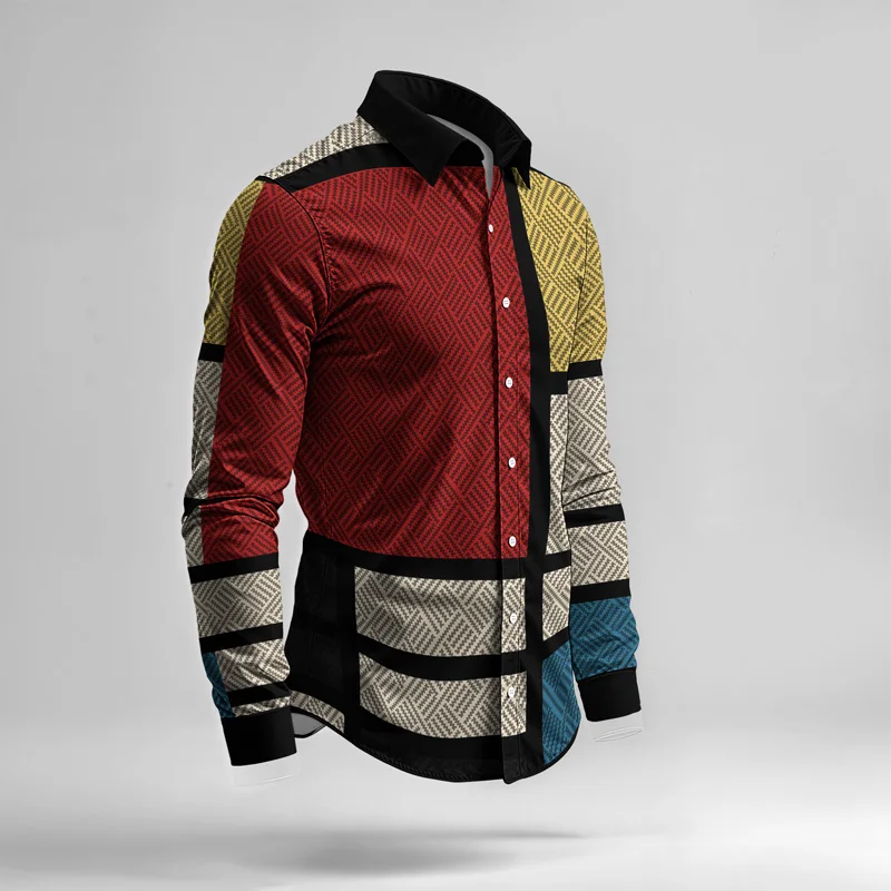 2025 Trendy Men Shirt Set Geometry Print Summer Fashion Simple Two Piece Set Mens Gradient Lightweight Party Long Sleeves Suit_voghion.com