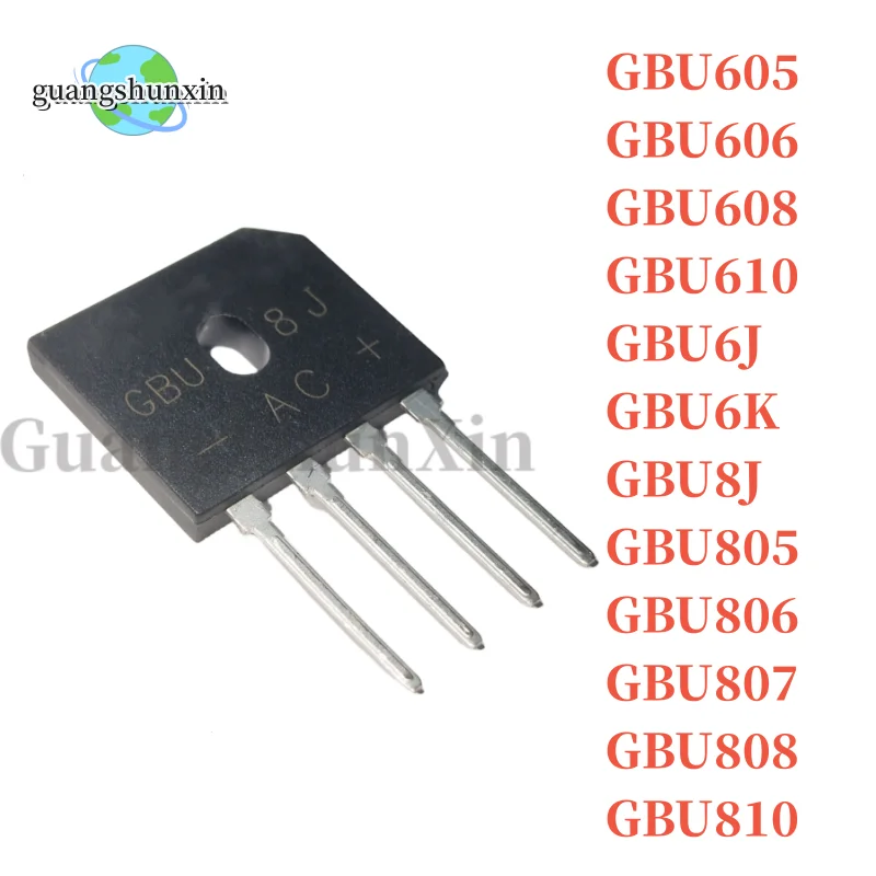 10PCS GBU 2510 3510 1510 1010 1508 1006 1008 15K 8K 810 808 806 610 608 606 410 408 406 GBU8M 4M 25M 4J 8J 6J Rectifier bridge diode bridge rectifier electronic component rectifier diodes electrical rectifier diodes electrical diodes electrical component