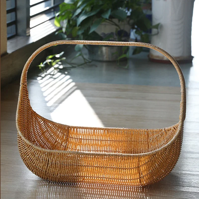 Wicker Picnic Basket with Handle Open Top Garden Harvest Basket Fruit Vegetable Easter Candy Eggs Gathering Baskets 4