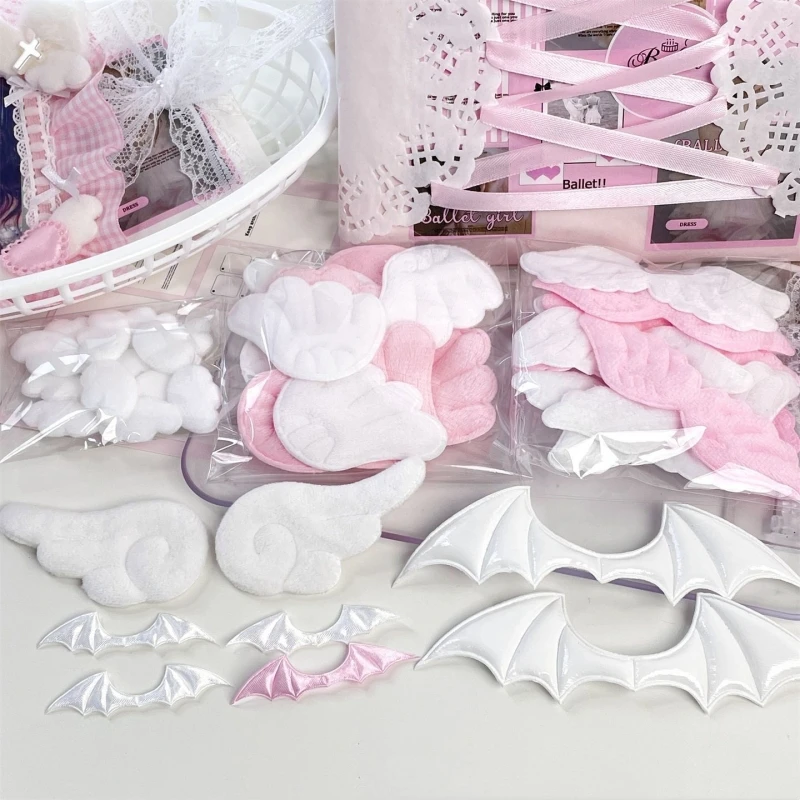 Pink Lace Plush DIY Accessory Set with Wings, Bows, and Hearts
