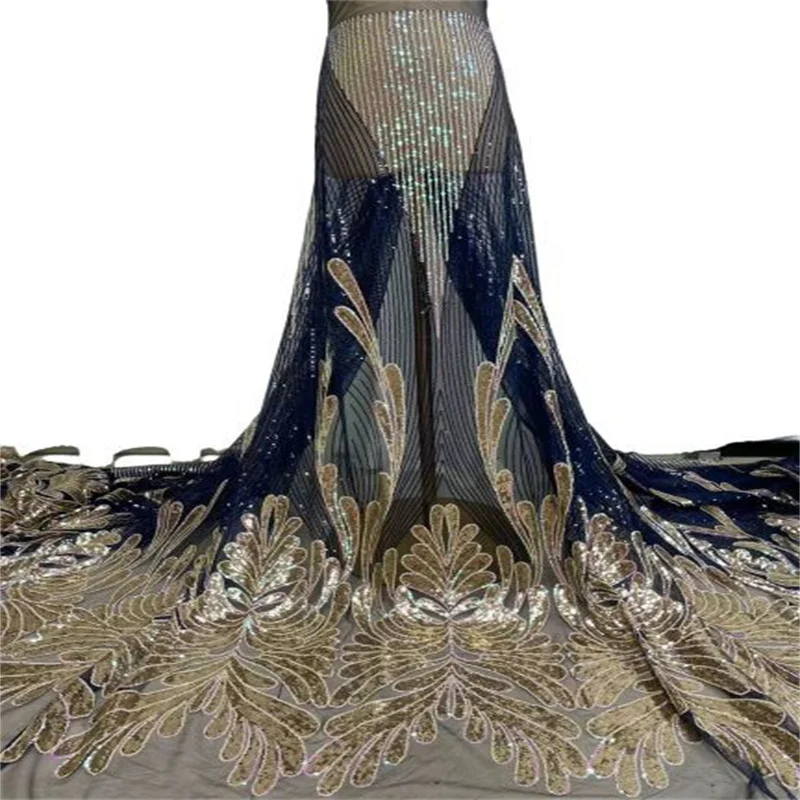 

Lake Blue Newest French Lace Fabric Heavy Embroidery African Mesh Lace Fabric New Design Sequins Laces For Wedding Party Sew