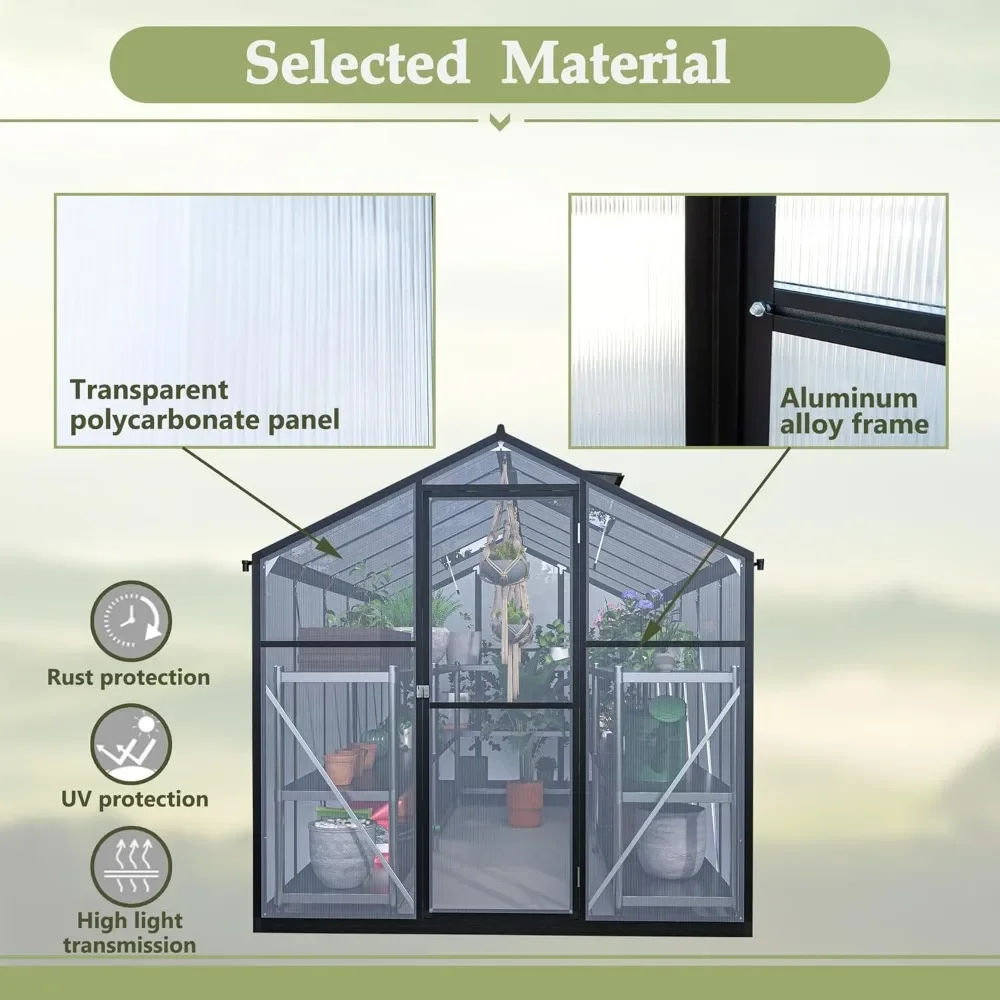 6x12 FTGreenhouse for Outdoors, with Lockable Door and Adjustable Roof Vent, Outdoors Greenhouse 2
