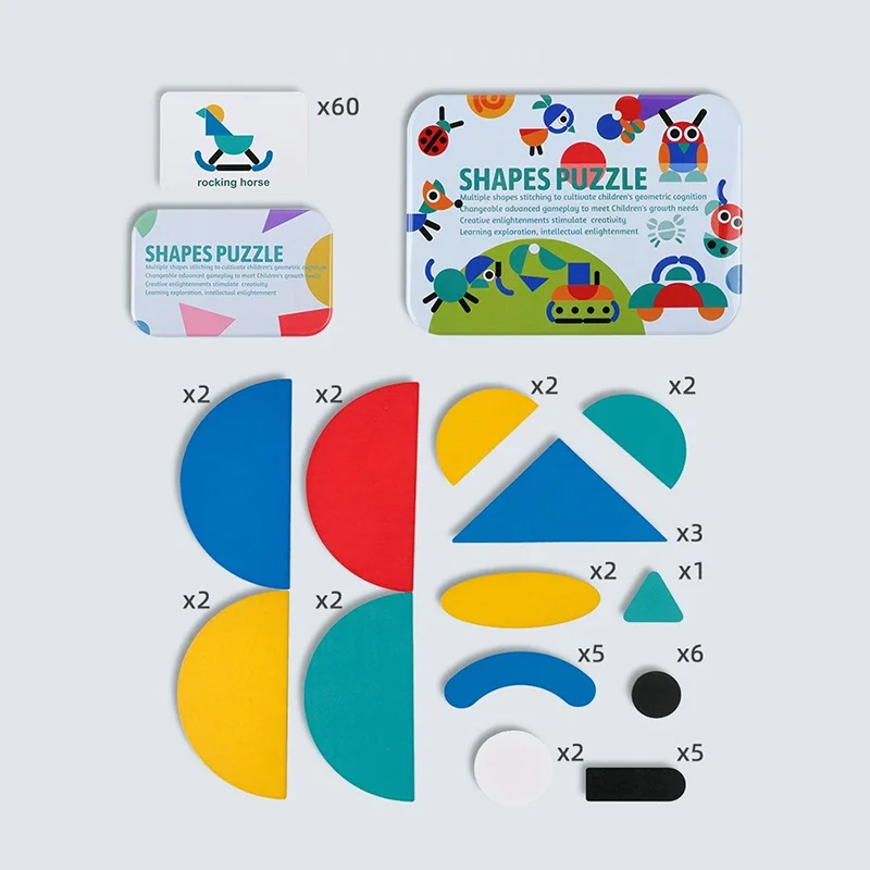 Eğitici Tangram Bulmacası, Çocuklar için Zeka Oyunu, Uzaysel Zihniyet Becerileri için STEM Öğrenme Oyuncağı, Noel Hediyeleri