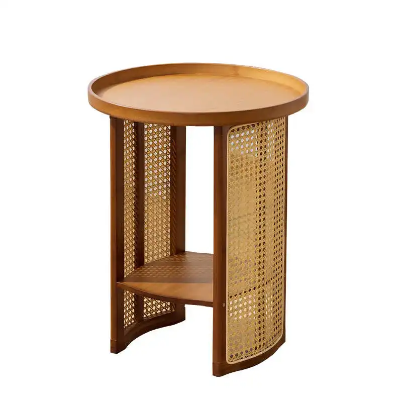 Side Desk Living Room Small Coffee Table Bedside Side Cabinet Creative Round Balcony Small Desk Japanese Rattan Table