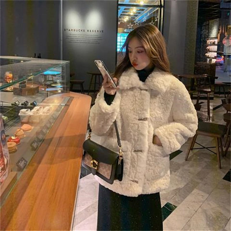 2023 New Korean Fashion Faux Fur Winter Jacket Women Imitation Rabbit Fur Casual Coat Loose Casual Lamb Fleece Coat