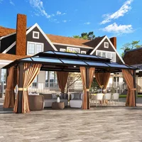 12'x20' Hardtop Gazebo, Aluminum Frame Permanent Pavilion with Curtains and Netting, Outdoor Polycarbonate, Gazebos 1