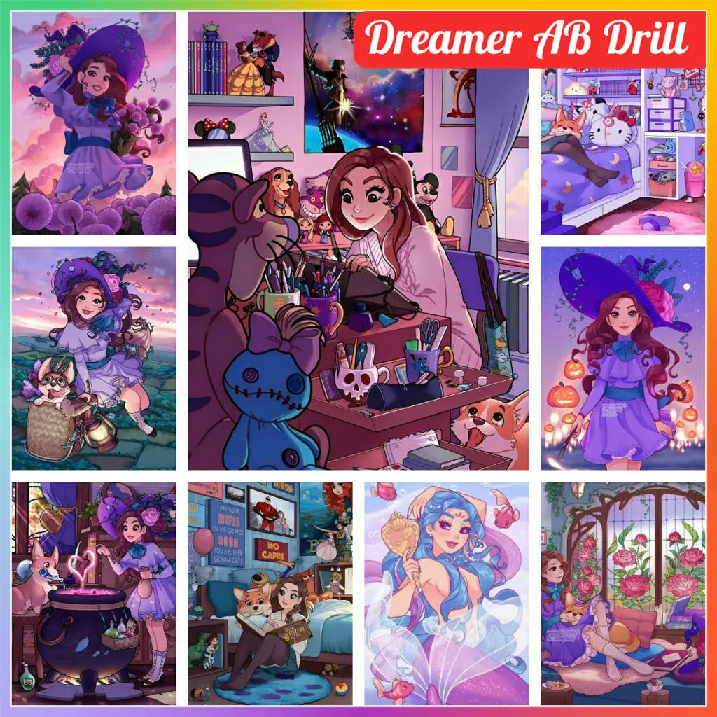 

Magic Witch Girl 5d Mosaic Stitch AB Diamond Painting Art Square Set Hanging Wall Bathroom House Decoration Adult 40x50 Arrivals
