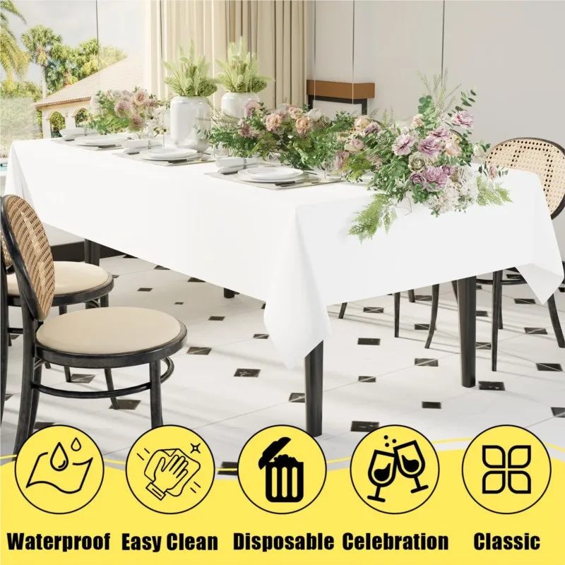 Homaxy New Disposable Waterproof Table Cloths Decorative Plastic Rectangle Tablecloths for Parties Leakproof Sturdy Table Covers 5