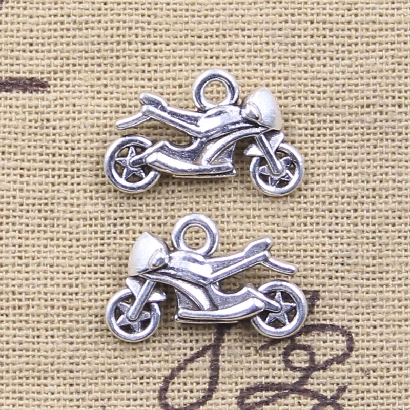 10pcs 매력 모터 오토바이 13x20mm 골동품 실버 컬러 펜던트 만들기 DIY 수제 티베트어 찾기 보석
