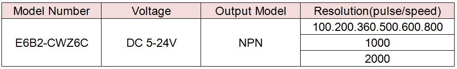 Description Picture 3 of item1 Pc E6B2C-WZ6C Rotary Encoder Rotational Incremental Type Rotary Switch Stable Pulse NPN 100-2000P/R DC 5-24V