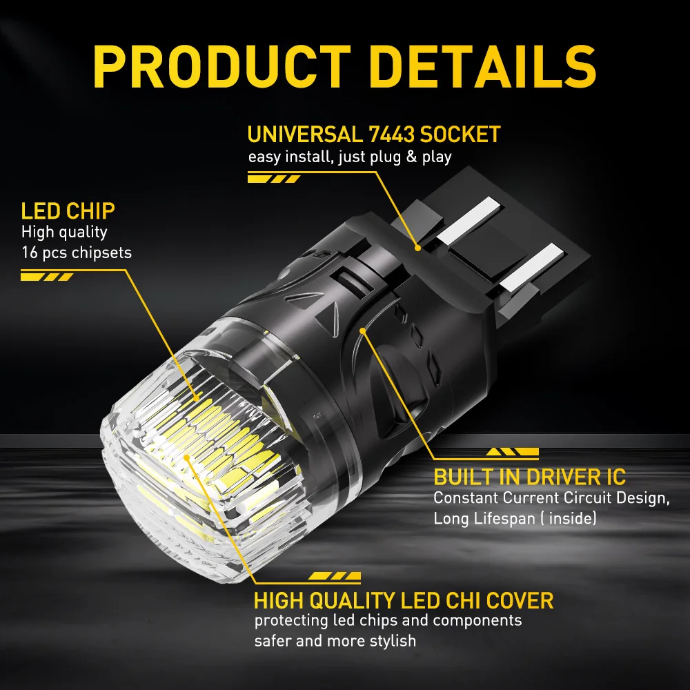 AUXITO 2Pcs Canbus T20 LED 7443 W21/5W Led  7440 WY21W W21W    ְ     6500K