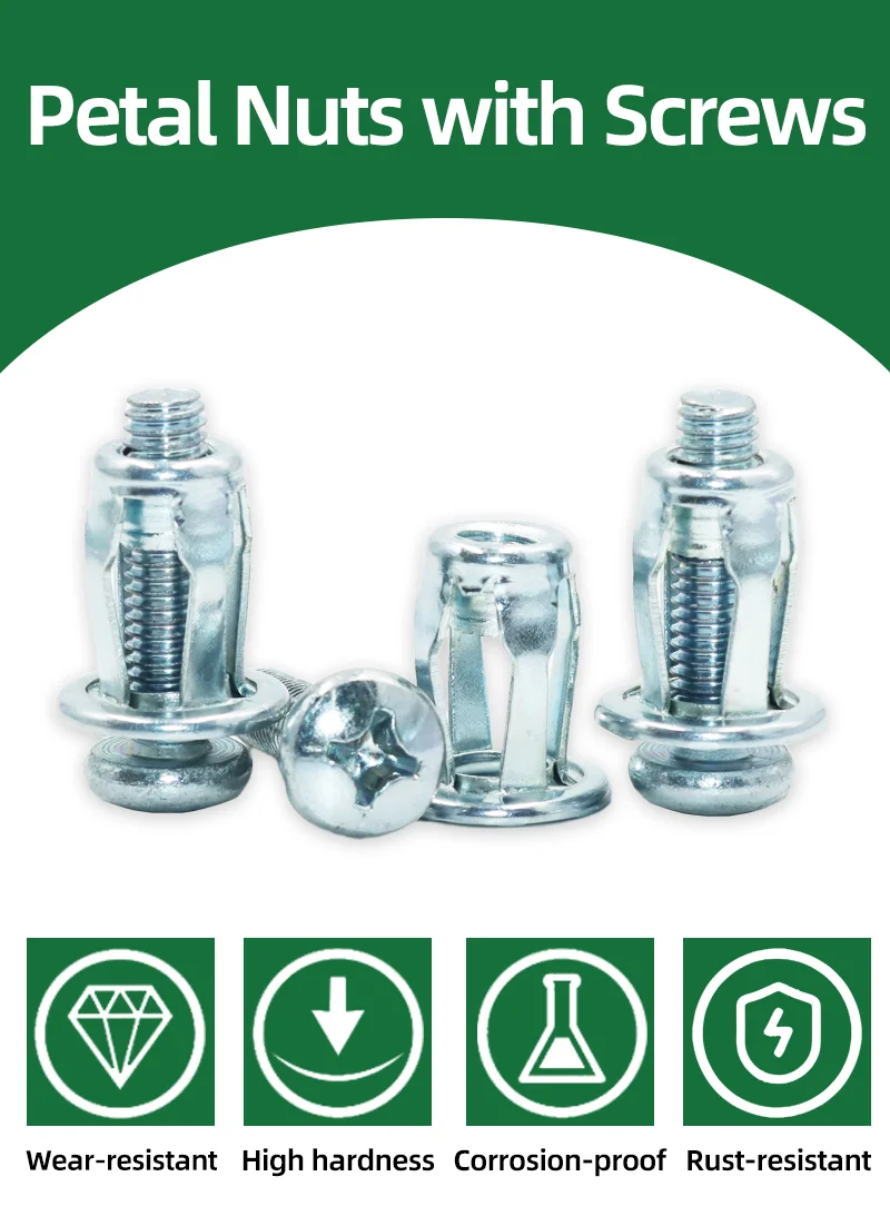 Description Picture 2 of item50x Jack Nuts Screw M4 M5 M6 M8 Petal Shape Rivet Nut Expansion Metal Rivetnut Panel Car License Plate Clamp Lock Jack Nuts Bolt